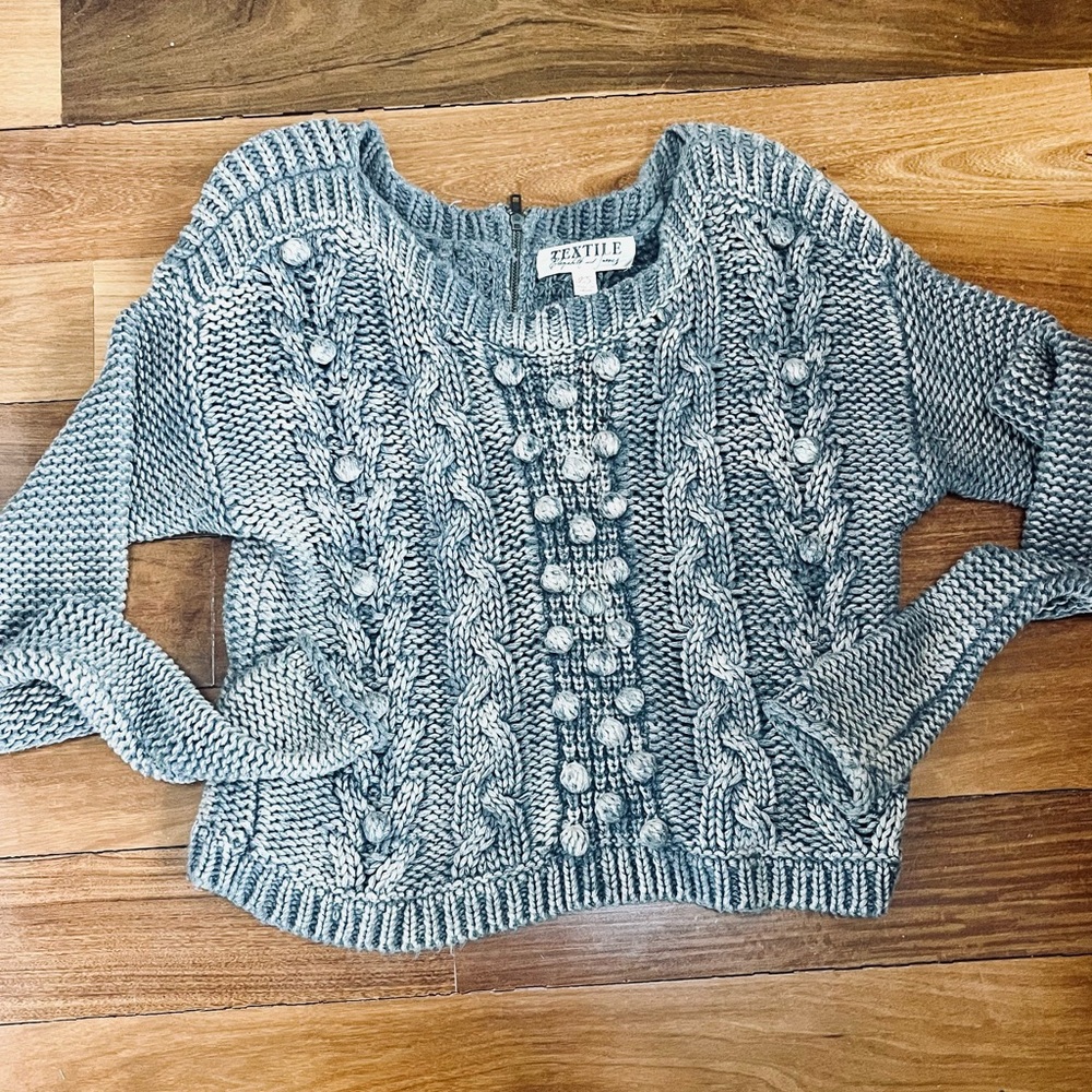 TEXTILE Elizabeth and James Gray Cable-Knit Crewneck Sweater